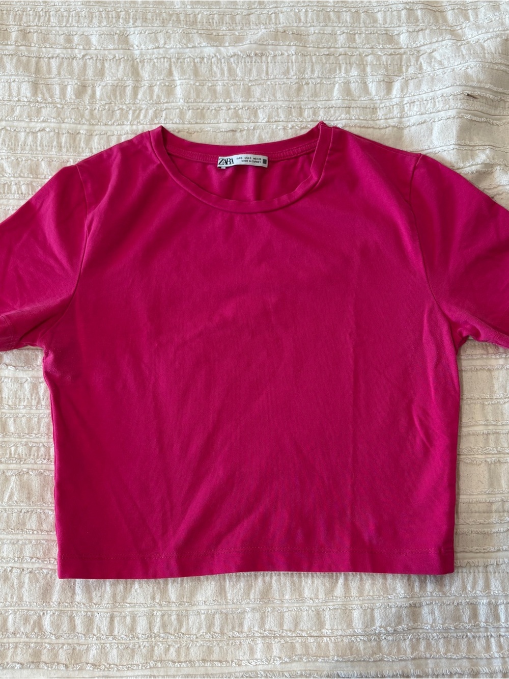 Zara Hot Pink Crewneck Cropped Tee